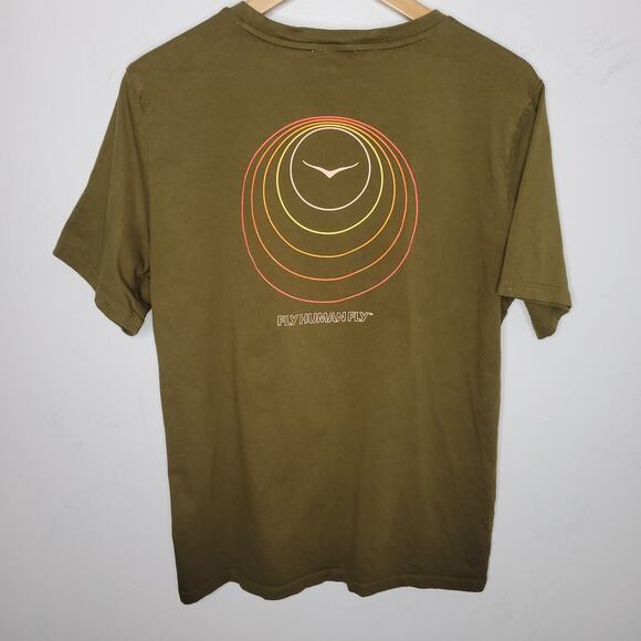 Hoka One One T Shirt Mens Medium Green Short Sleeve Fly Human Fly Logo - Picture 1 of 11